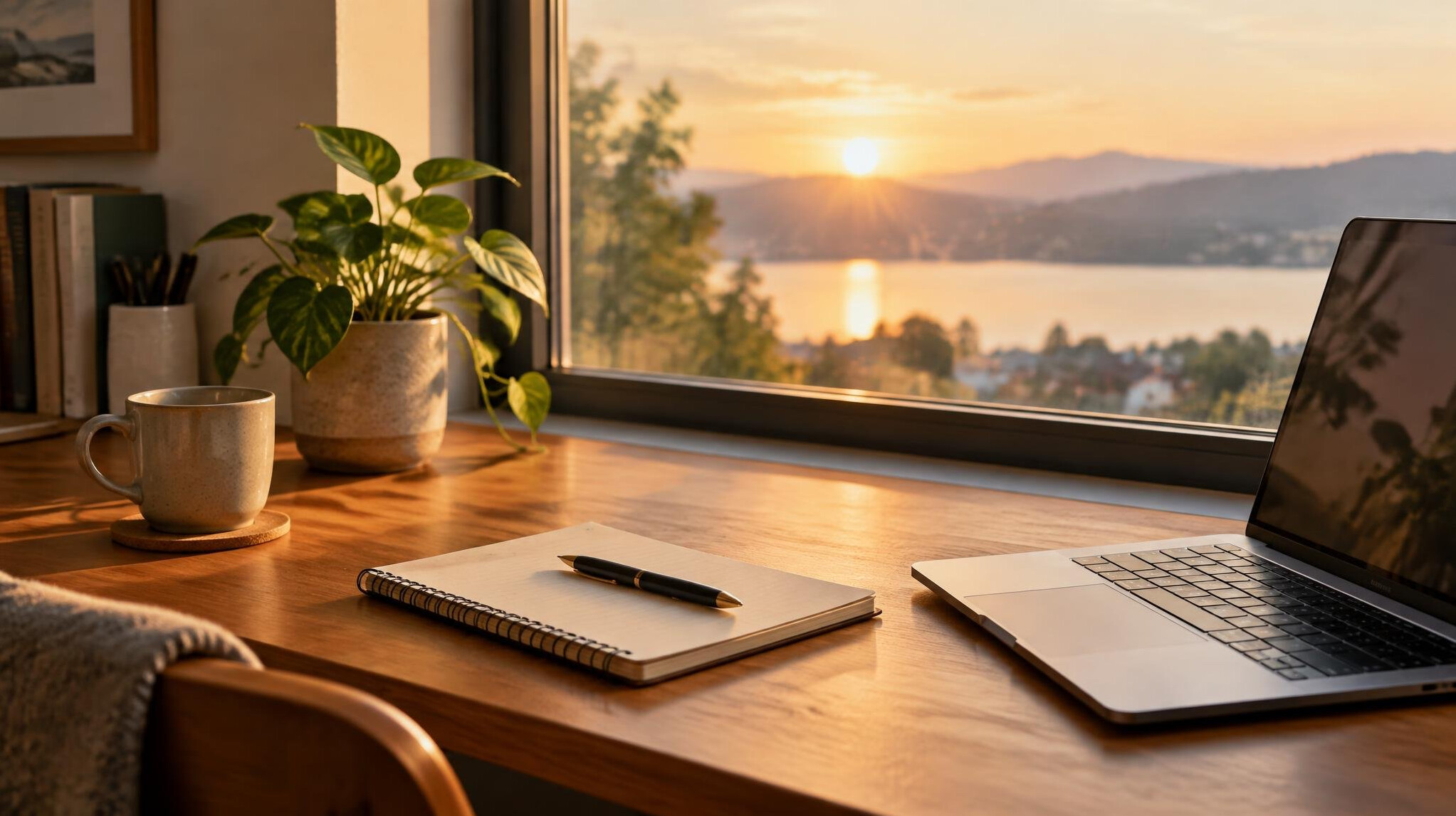 Notebook and laptop on a quiet desk for reflection